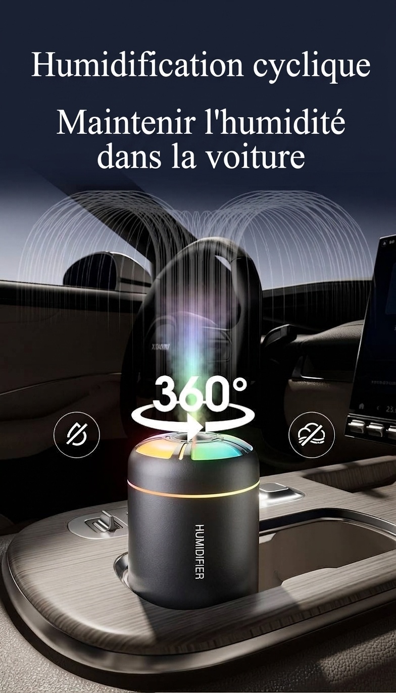 Humidificateur Aurora Mini USB, diffuseur d'air portable de 180 ml avec veilleuse LED 7 couleurs, brumisation fine et silencieuse de 40 ml/h pour la maison, le bureau, la chambre et la voiture