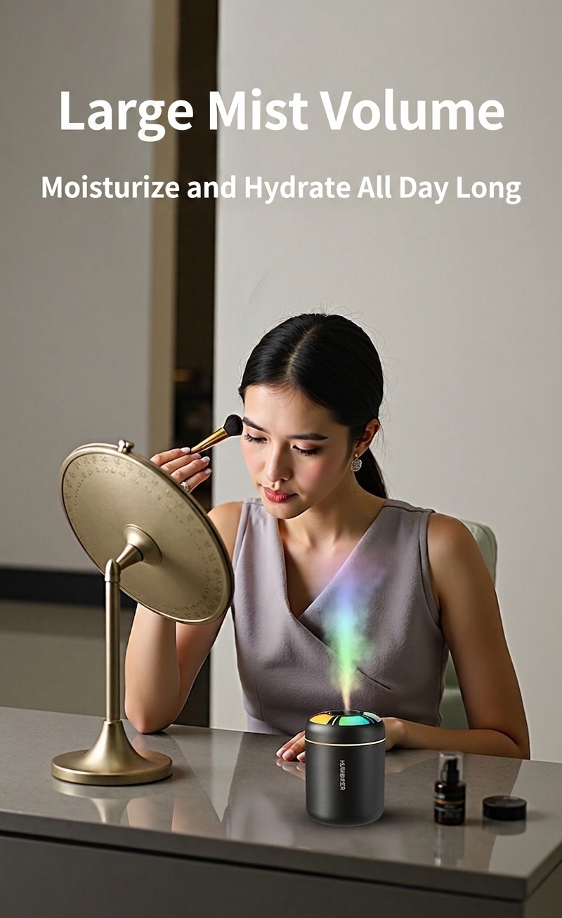 Humidificador USB mini Aurora, difusor de aire portátil de 180 ml con luz nocturna LED de 7 colores, niebla fina silenciosa de 40 ml/h para el hogar, la oficina, el dormitorio y el coche.