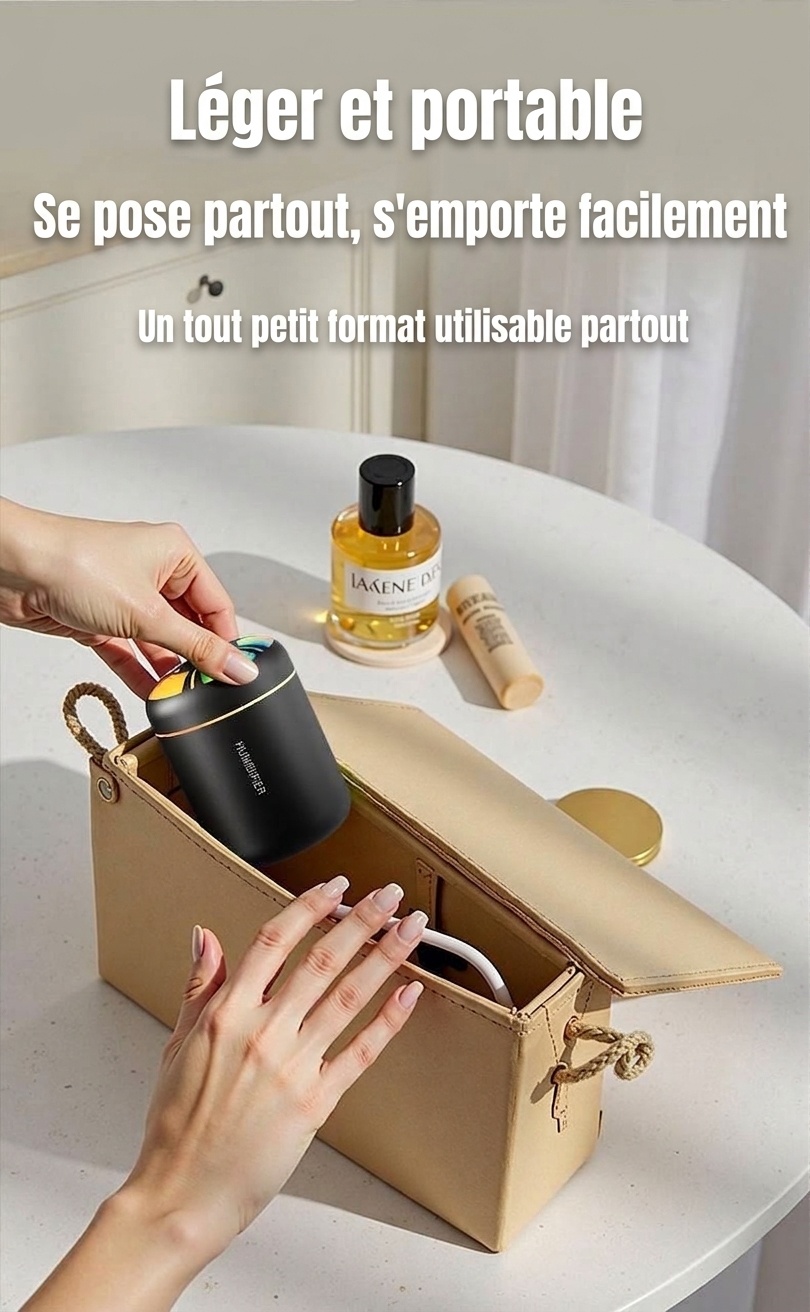 Humidificateur Aurora Mini USB, diffuseur d'air portable de 180 ml avec veilleuse LED 7 couleurs, brumisation fine et silencieuse de 40 ml/h pour la maison, le bureau, la chambre et la voiture