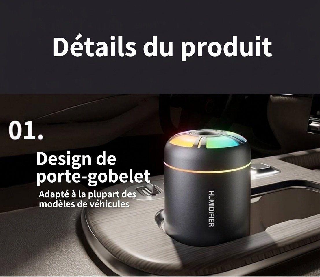Humidificateur Aurora Mini USB, diffuseur d'air portable de 180 ml avec veilleuse LED 7 couleurs, brumisation fine et silencieuse de 40 ml/h pour la maison, le bureau, la chambre et la voiture
