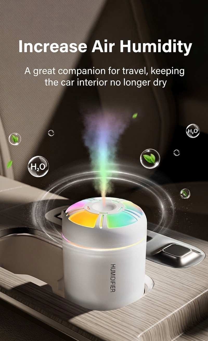 Humidificador USB mini Aurora, difusor de aire portátil de 180 ml con luz nocturna LED de 7 colores, niebla fina silenciosa de 40 ml/h para el hogar, la oficina, el dormitorio y el coche.