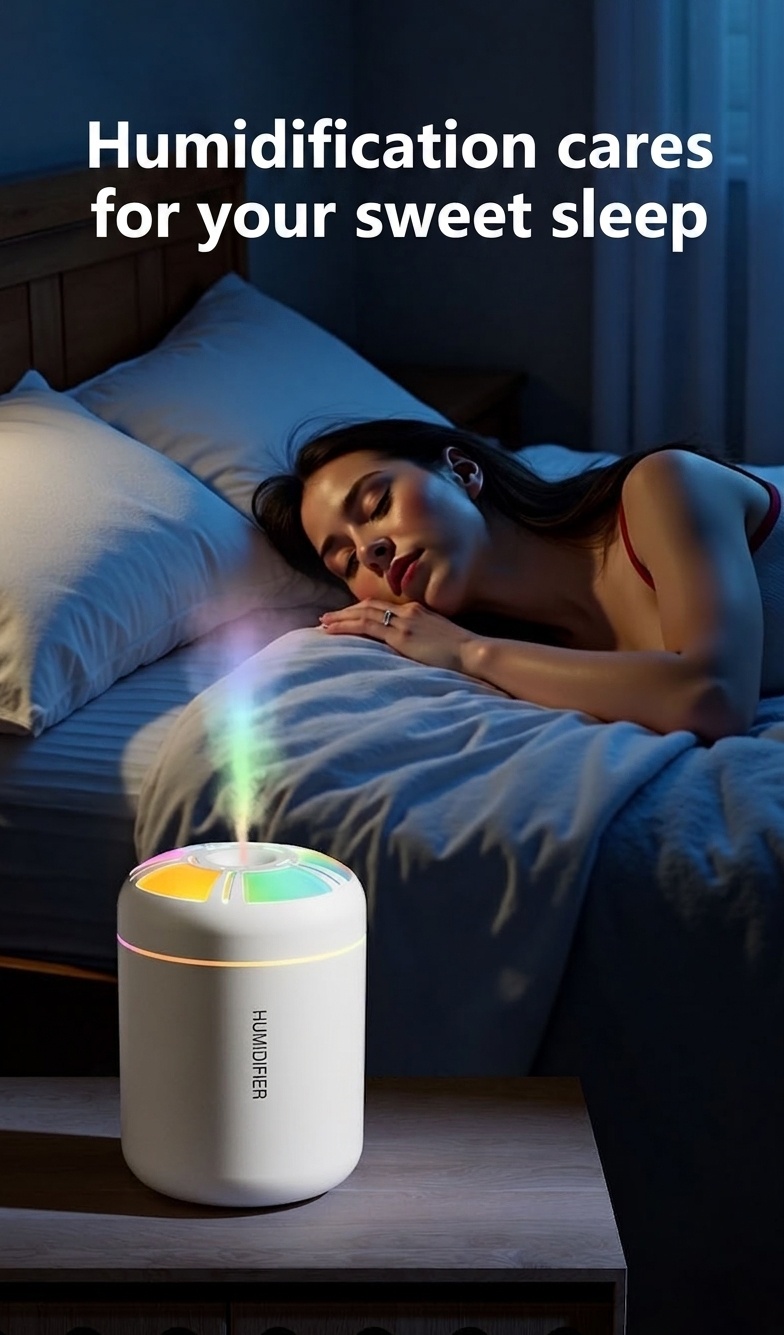 Humidificador USB mini Aurora, difusor de aire portátil de 180 ml con luz nocturna LED de 7 colores, niebla fina silenciosa de 40 ml/h para el hogar, la oficina, el dormitorio y el coche.
