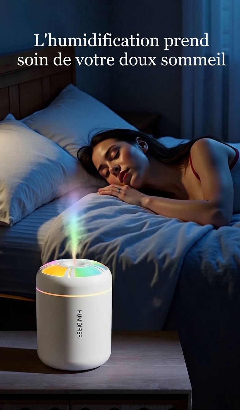 Humidificateur Aurora Mini USB, diffuseur d'air portable de 180 ml avec veilleuse LED 7 couleurs, brumisation fine et silencieuse de 40 ml/h pour la maison, le bureau, la chambre et la voiture