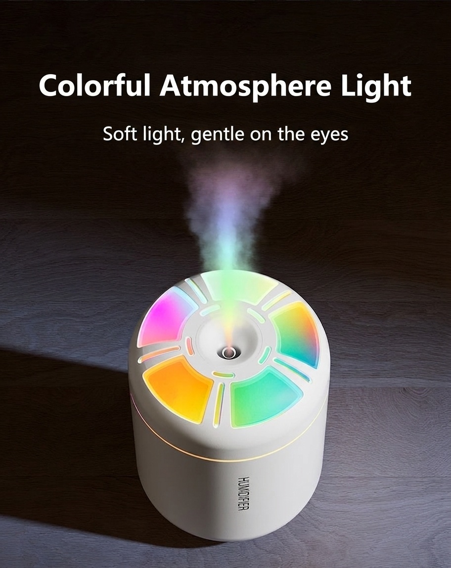 Humidificador USB mini Aurora, difusor de aire portátil de 180 ml con luz nocturna LED de 7 colores, niebla fina silenciosa de 40 ml/h para el hogar, la oficina, el dormitorio y el coche.