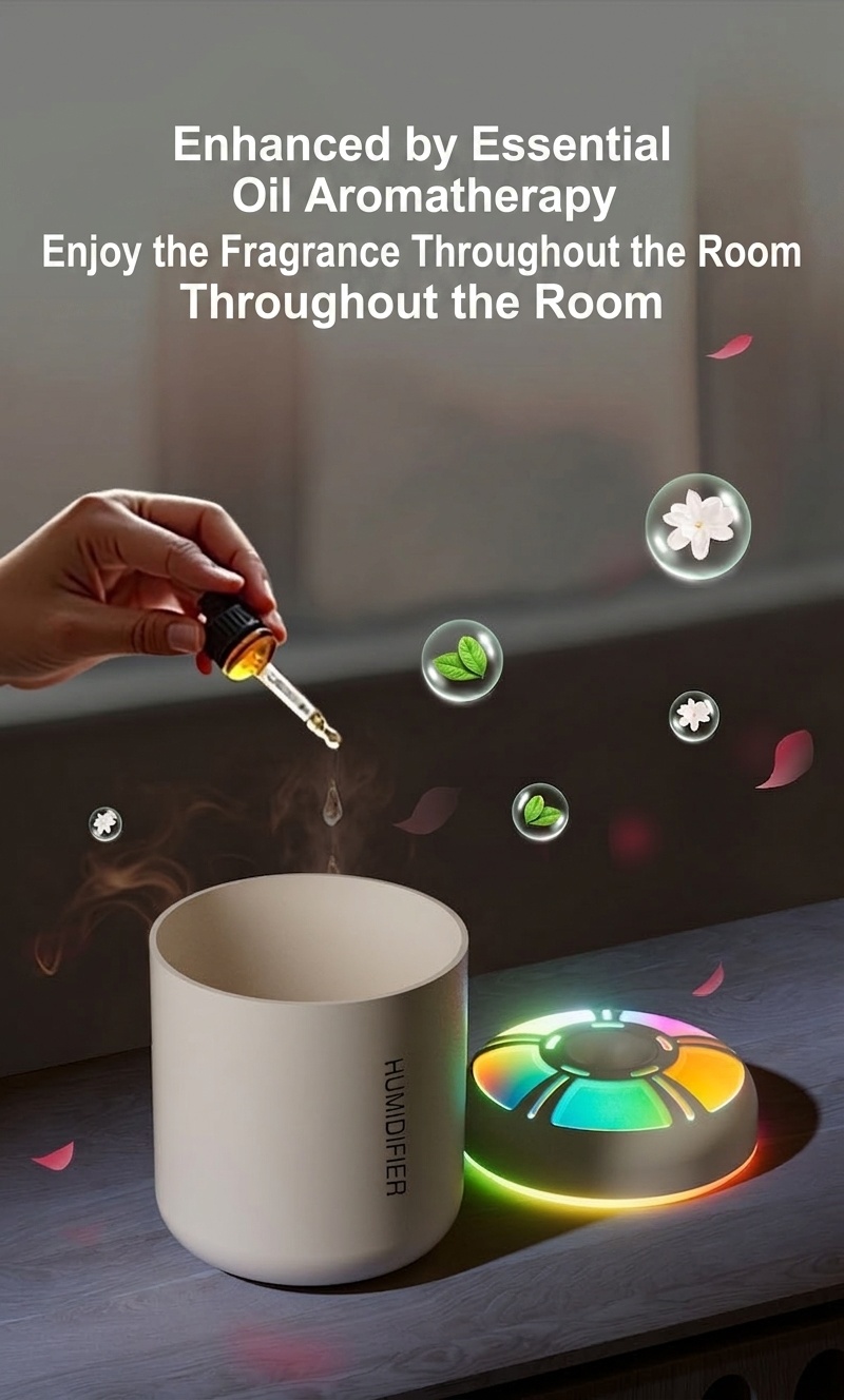 Humidificador USB mini Aurora, difusor de aire portátil de 180 ml con luz nocturna LED de 7 colores, niebla fina silenciosa de 40 ml/h para el hogar, la oficina, el dormitorio y el coche.