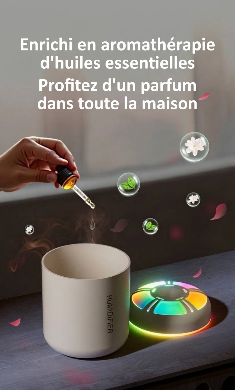 Humidificateur Aurora Mini USB, diffuseur d'air portable de 180 ml avec veilleuse LED 7 couleurs, brumisation fine et silencieuse de 40 ml/h pour la maison, le bureau, la chambre et la voiture