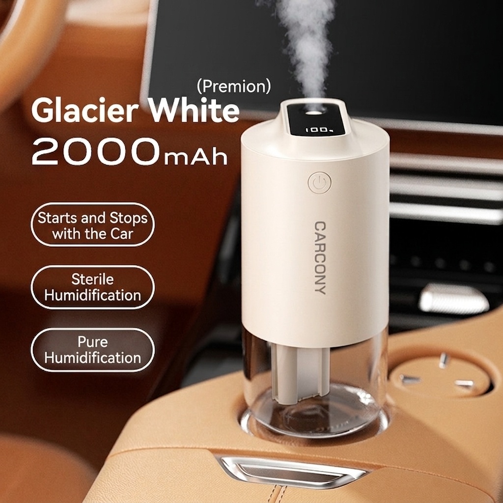 Humidificador y esterilizador de aire inteligente para coche, difusor de niebla fina con arranque/parada automáticos, purificación de 360°, funcionamiento ultrasilencioso y fácil limpieza para vehículos.