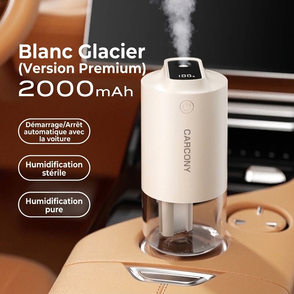 Humidificateur et stérilisateur d'air intelligent pour voiture, diffuseur de brume fine à démarrage/arrêt automatique avec purification à 360°, fonctionnement ultra-silencieux et nettoyage facile pour véhicules