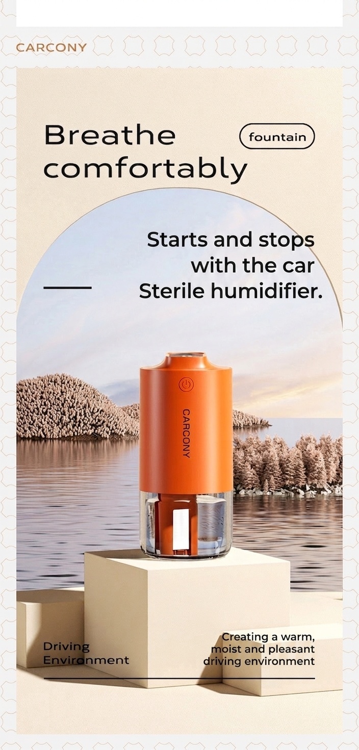 Humidificador y esterilizador de aire inteligente para coche, difusor de niebla fina con arranque/parada automáticos, purificación de 360°, funcionamiento ultrasilencioso y fácil limpieza para vehículos.