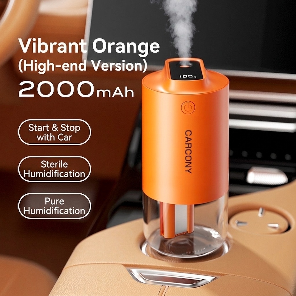 Humidificador y esterilizador de aire inteligente para coche, difusor de niebla fina con arranque/parada automáticos, purificación de 360°, funcionamiento ultrasilencioso y fácil limpieza para vehículos.