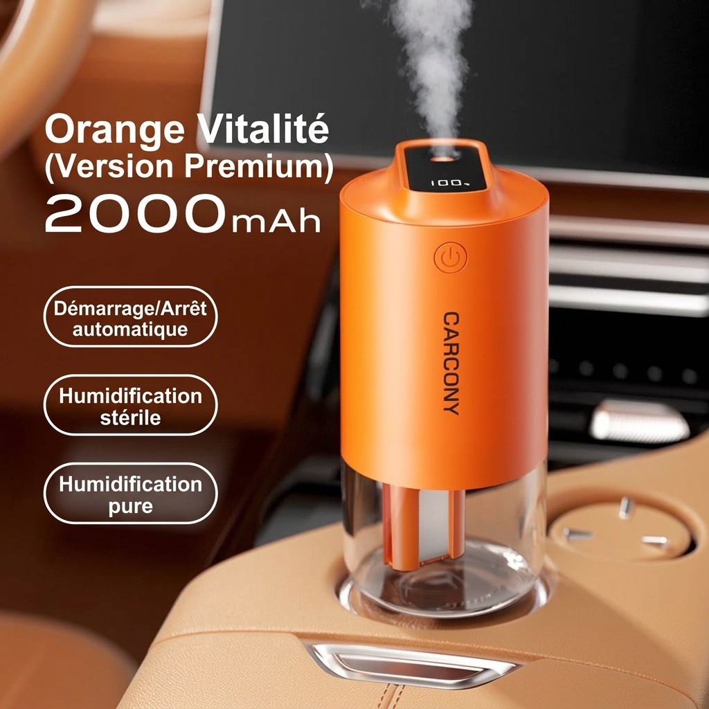 Humidificateur et stérilisateur d'air intelligent pour voiture, diffuseur de brume fine à démarrage/arrêt automatique avec purification à 360°, fonctionnement ultra-silencieux et nettoyage facile pour véhicules