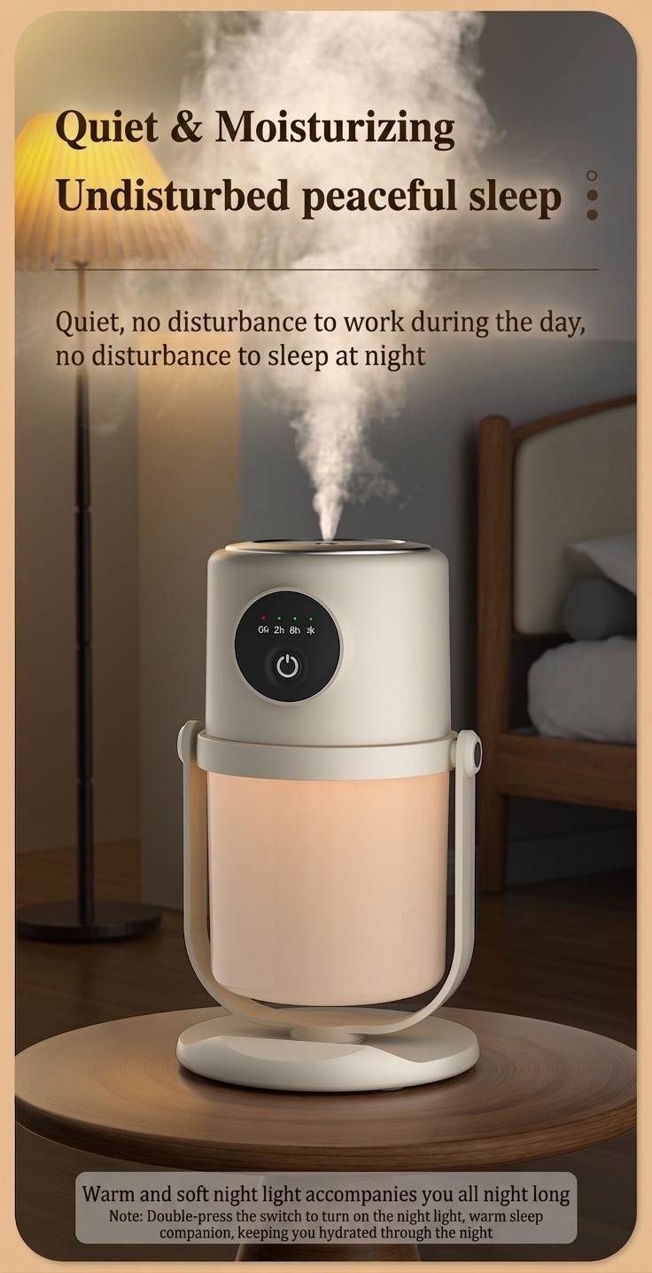 Humidificador USB portátil, difusor de niebla continua silenciosa de 280 ml con luz nocturna relajante, rotación de 360° y temporizador inteligente para el hogar, la oficina y los viajes.