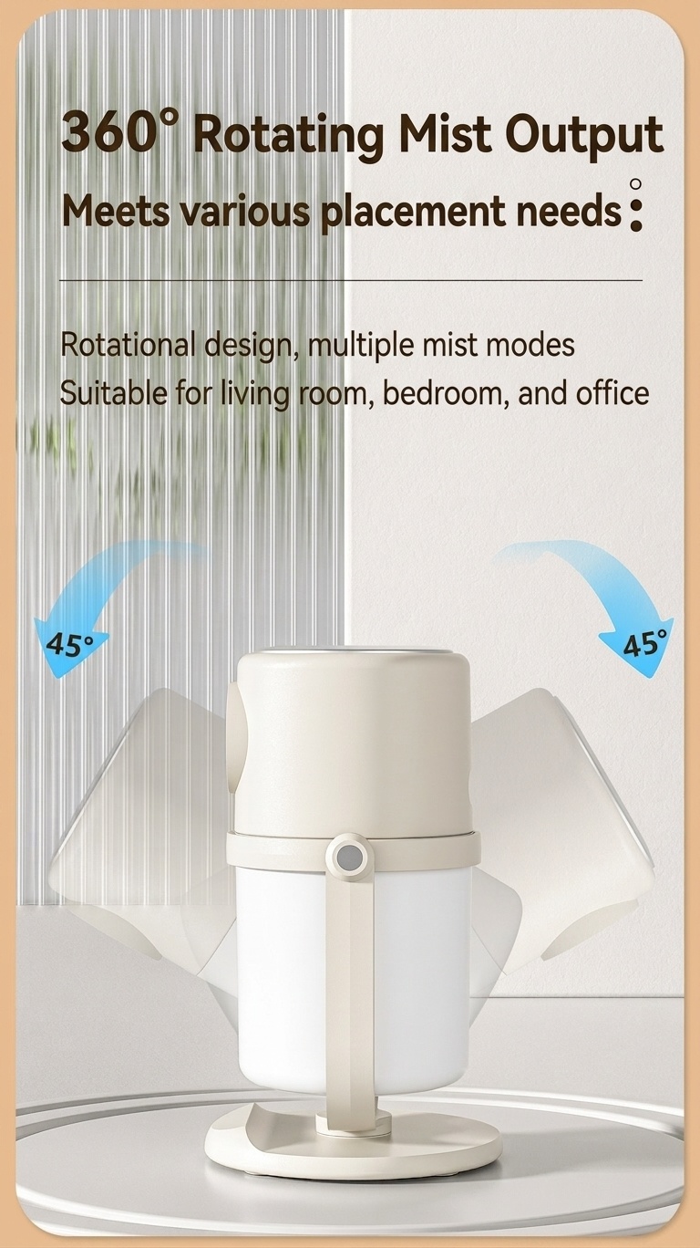 Humidificador USB portátil, difusor de niebla continua silenciosa de 280 ml con luz nocturna relajante, rotación de 360° y temporizador inteligente para el hogar, la oficina y los viajes.