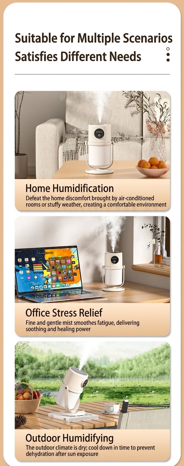 Humidificador USB portátil, difusor de niebla continua silenciosa de 280 ml con luz nocturna relajante, rotación de 360° y temporizador inteligente para el hogar, la oficina y los viajes.