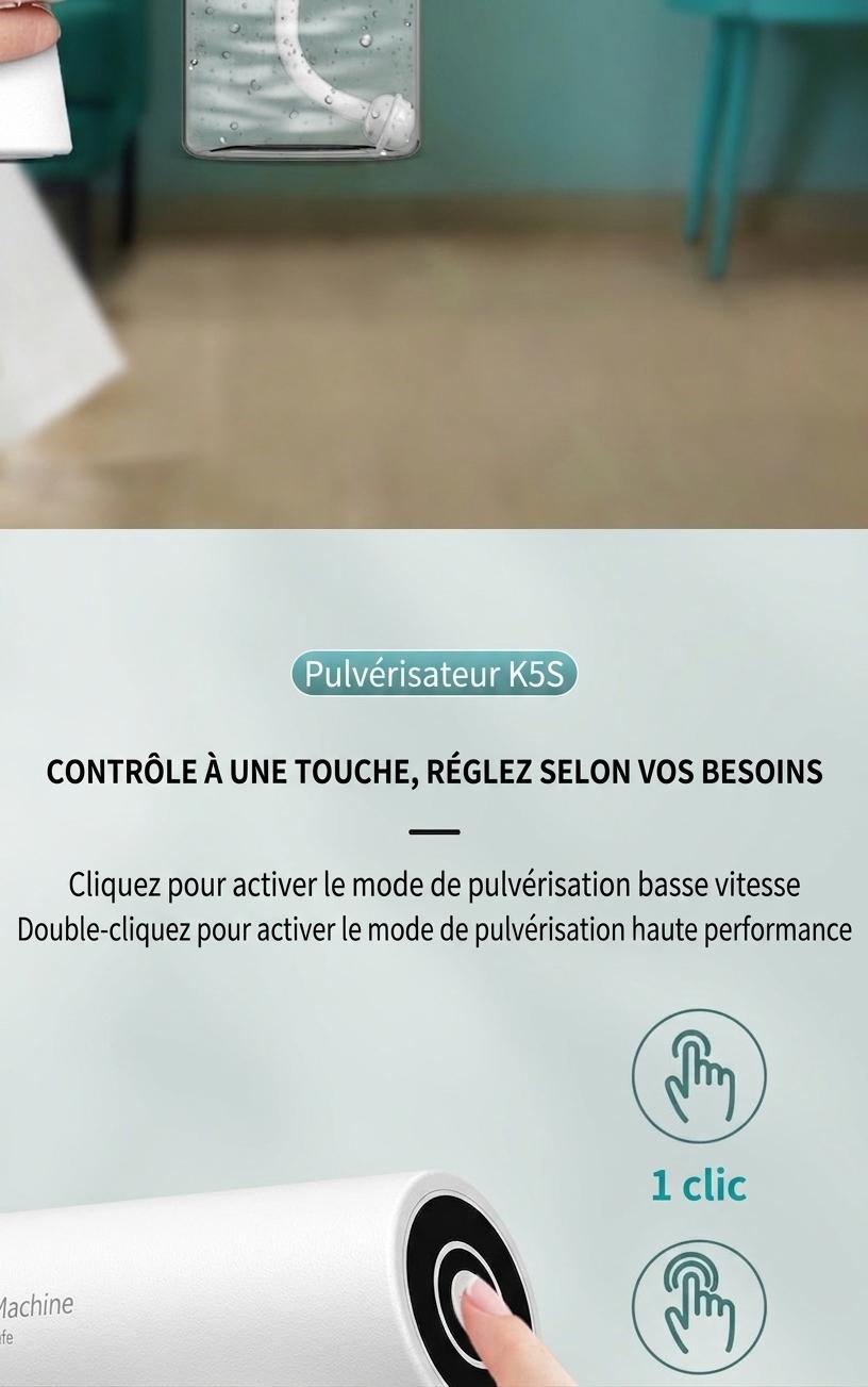 Pistolet pulvérisateur de désinfection portatif antivirus K5S, machine de stérilisation par atomisation à lumière bleue rechargeable