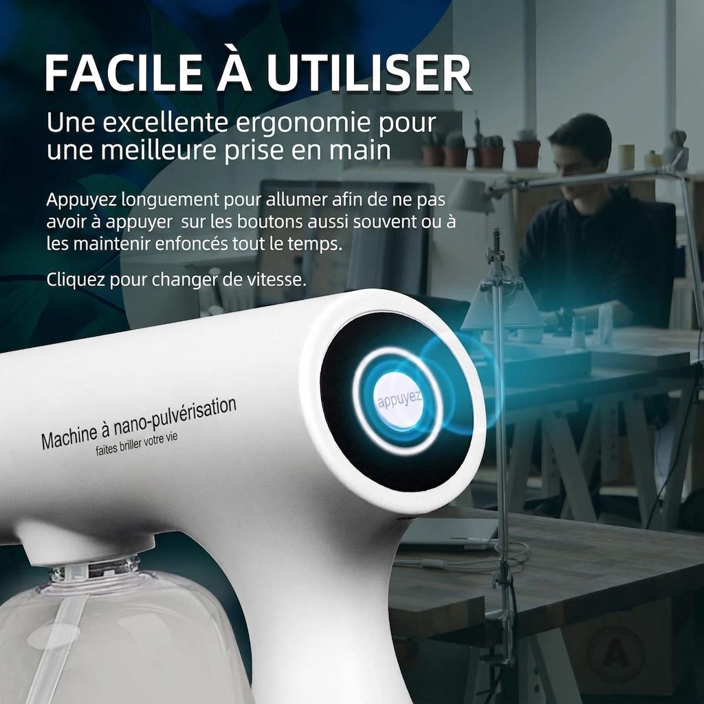 Pistolet pulvérisateur de désinfection portatif antivirus K5S, machine de stérilisation par atomisation à lumière bleue rechargeable
