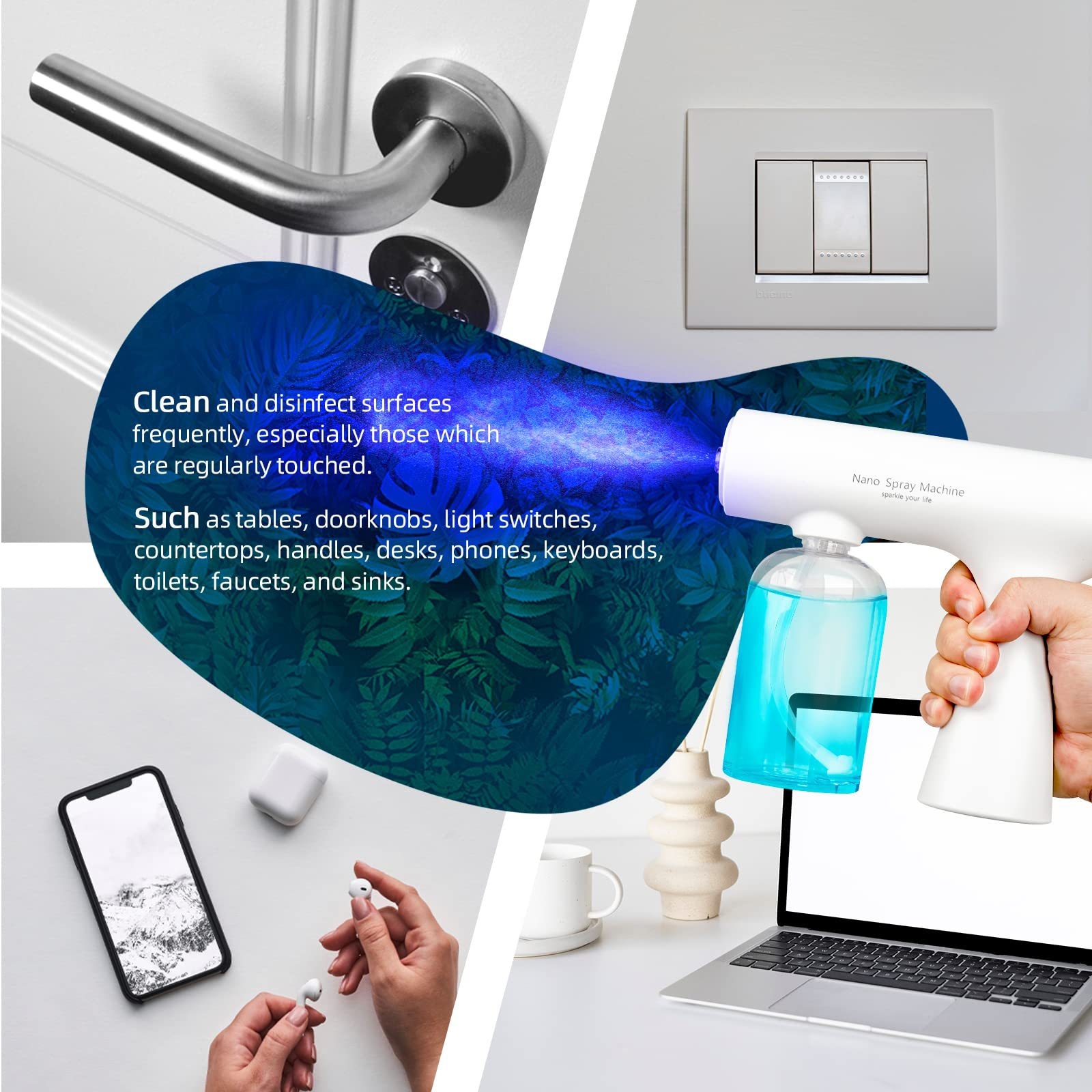 Antivirus K5S handdesinfectiepistool met blauwe lichtverneveling en sterilisatiefunctie, oplaadbaar apparaat