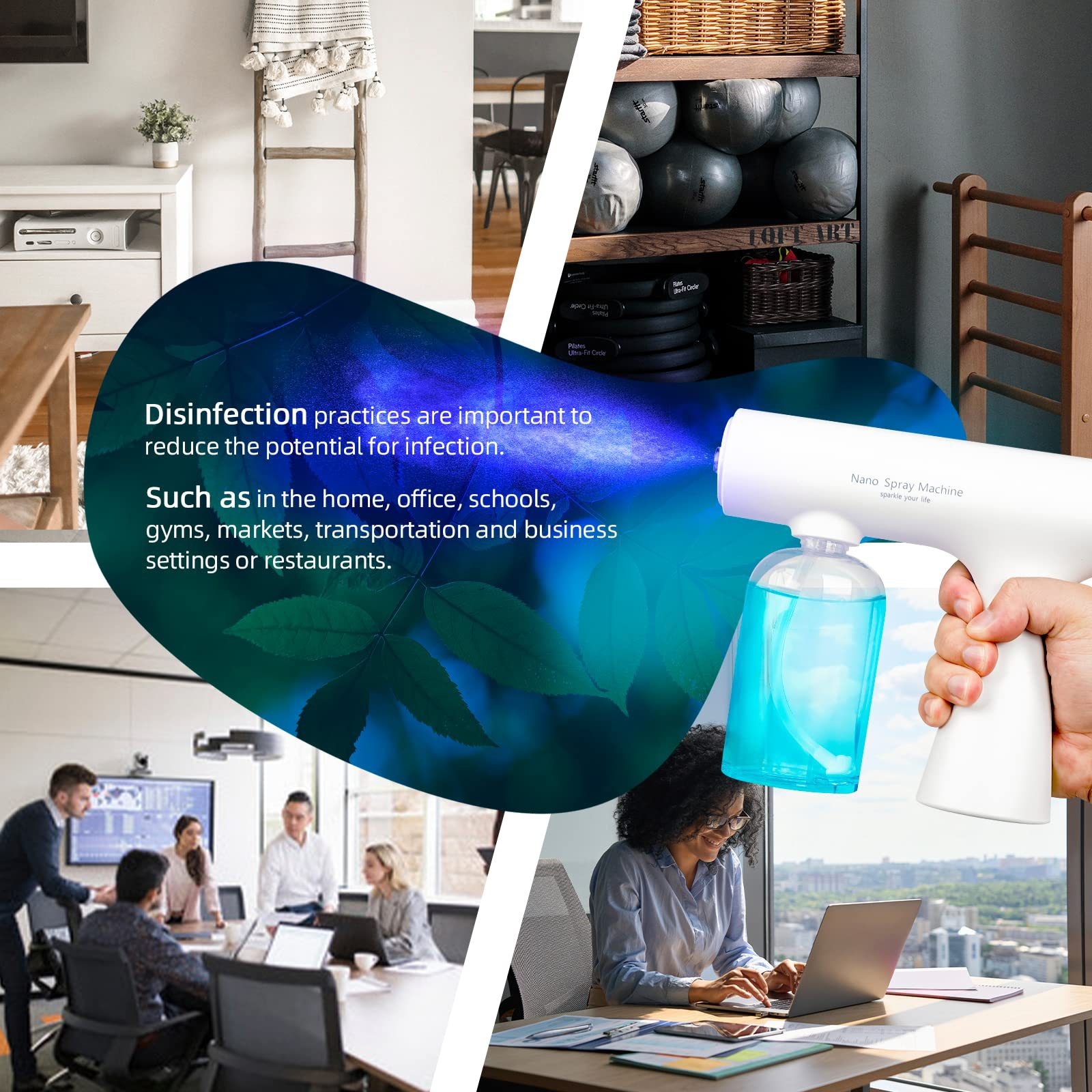 Antivirus K5S handdesinfectiepistool met blauwe lichtverneveling en sterilisatiefunctie, oplaadbaar apparaat