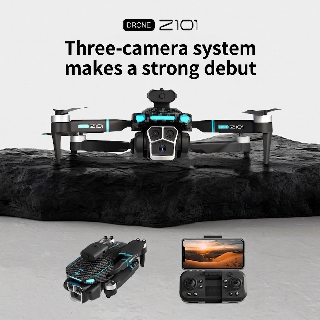 Z101 GPS Brushless Drone with 8K Triple Camera, Intelligent Obstacle Avoidance, Auto Return, Foldable RC Quadcopter for Adults