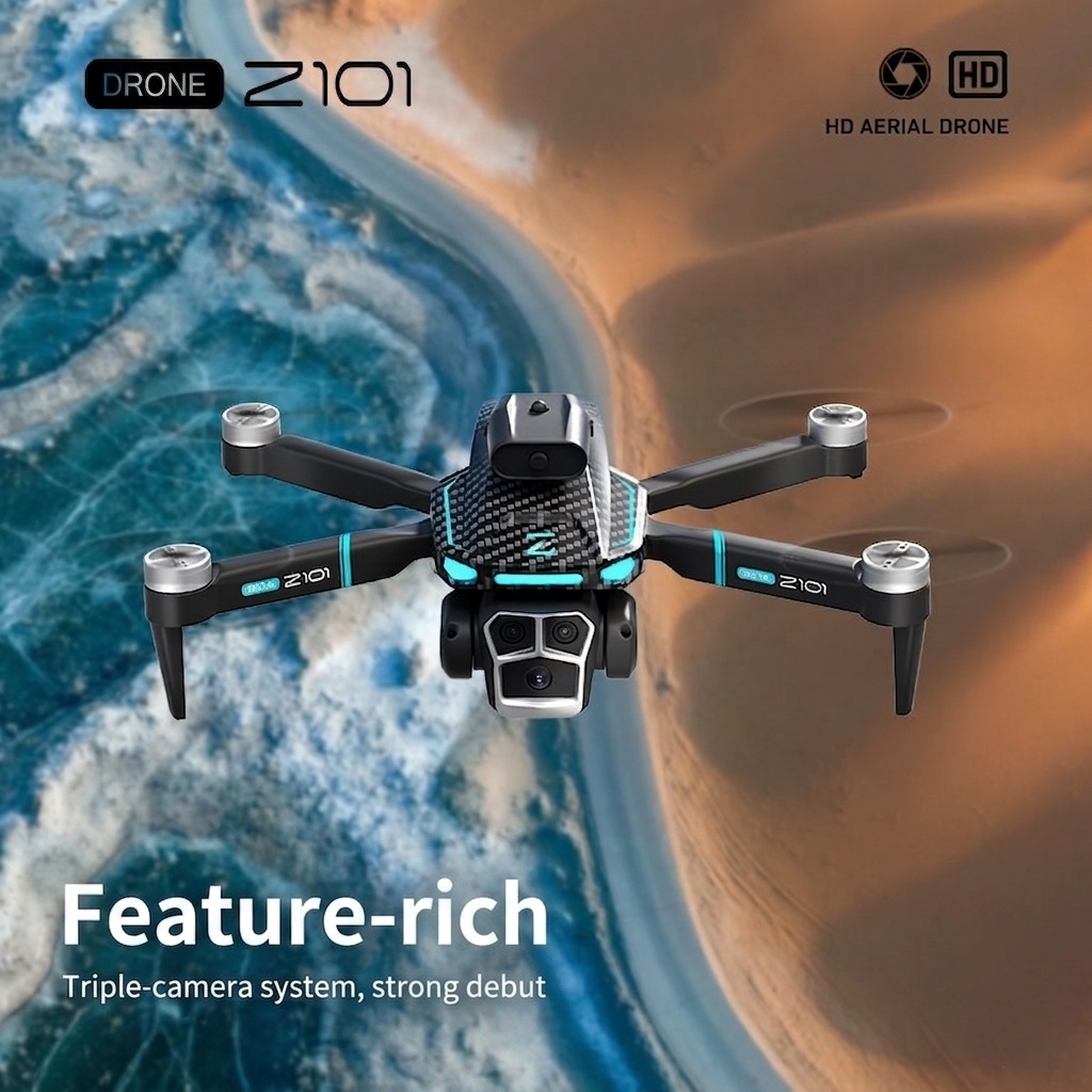 Z101 GPS Brushless Drone with 8K Triple Camera, Intelligent Obstacle Avoidance, Auto Return, Foldable RC Quadcopter for Adults