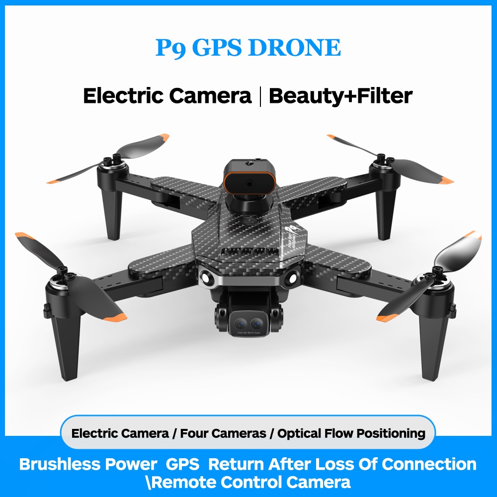 P9 GPS Drone with 8K HD Electric Quad Camera, Optical Flow Positioning, Brushless Motor, 5-Sided Obstacle Avoidance, Foldable FPV Quadcopter