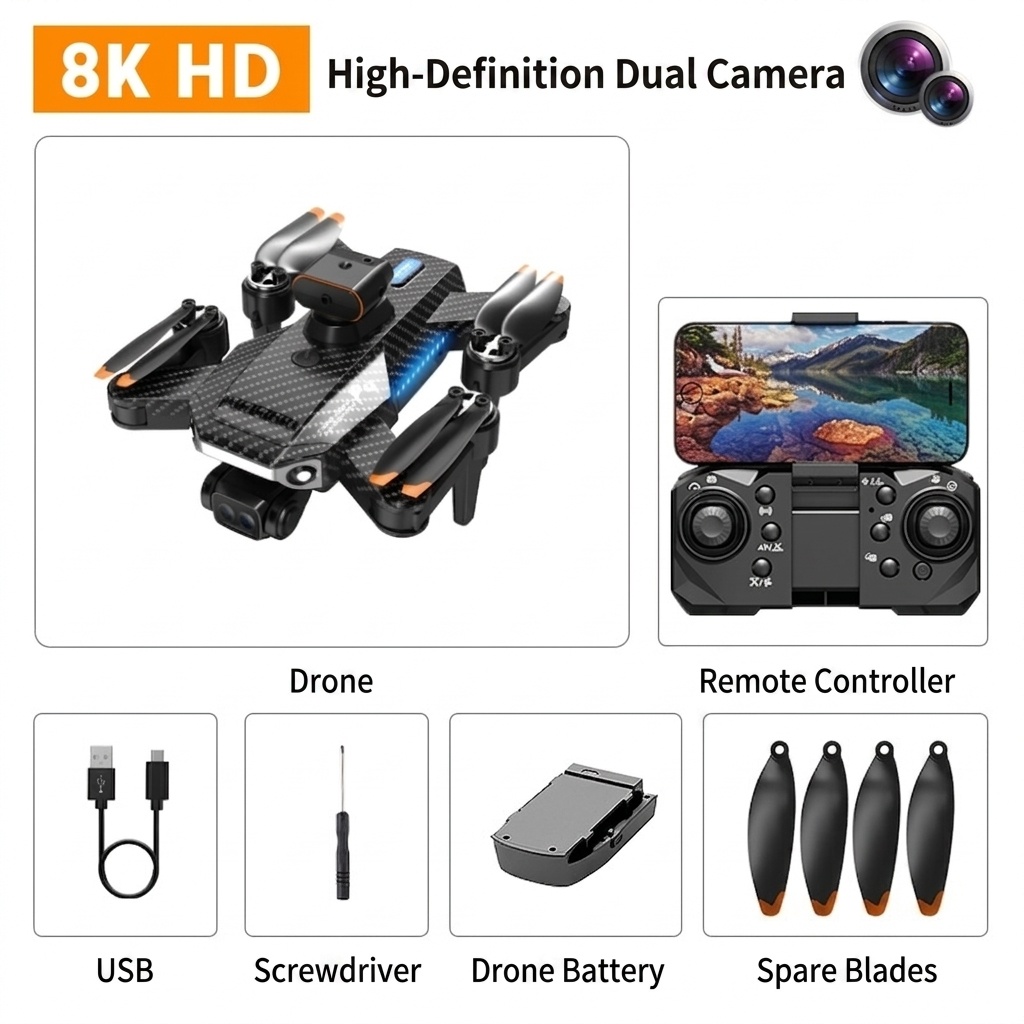 P9 GPS Drone with 8K HD Electric Quad Camera, Optical Flow Positioning, Brushless Motor, 5-Sided Obstacle Avoidance, Foldable FPV Quadcopter