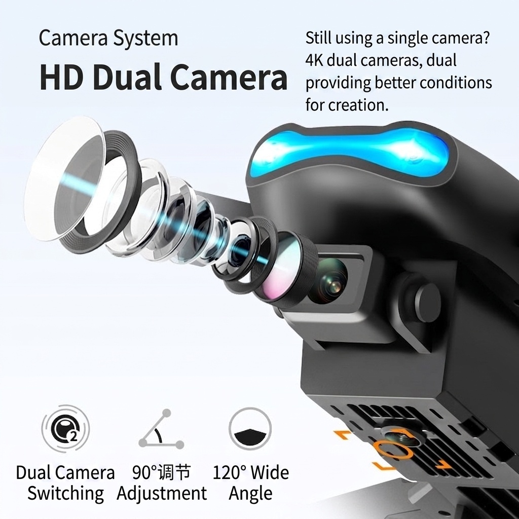 E99 4K UHD Foldable Drone with Dual Camera, Intelligent Obstacle Avoidance, Long Range Control, RC Quadcopter for Beginners