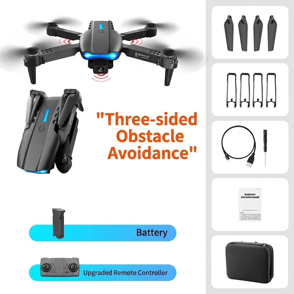 E99 4K UHD Foldable Drone with Dual Camera, Intelligent Obstacle Avoidance, Long Range Control, RC Quadcopter for Beginners