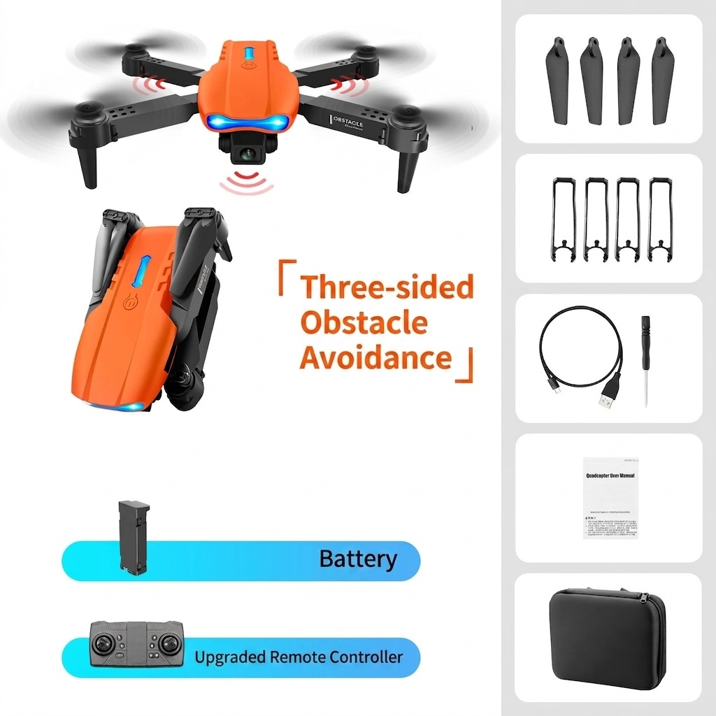 E99 4K UHD Foldable Drone with Dual Camera, Intelligent Obstacle Avoidance, Long Range Control, RC Quadcopter for Beginners