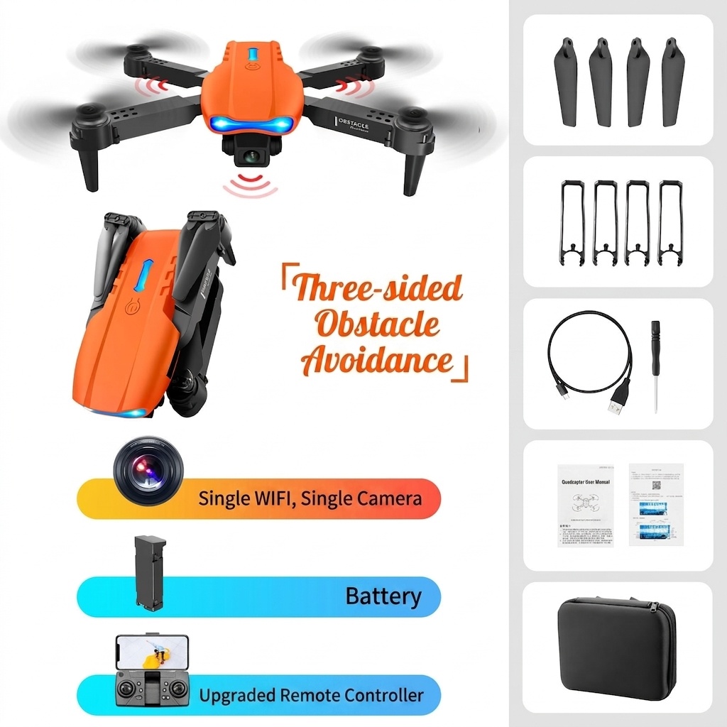 E99 4K UHD Foldable Drone with Dual Camera, Intelligent Obstacle Avoidance, Long Range Control, RC Quadcopter for Beginners