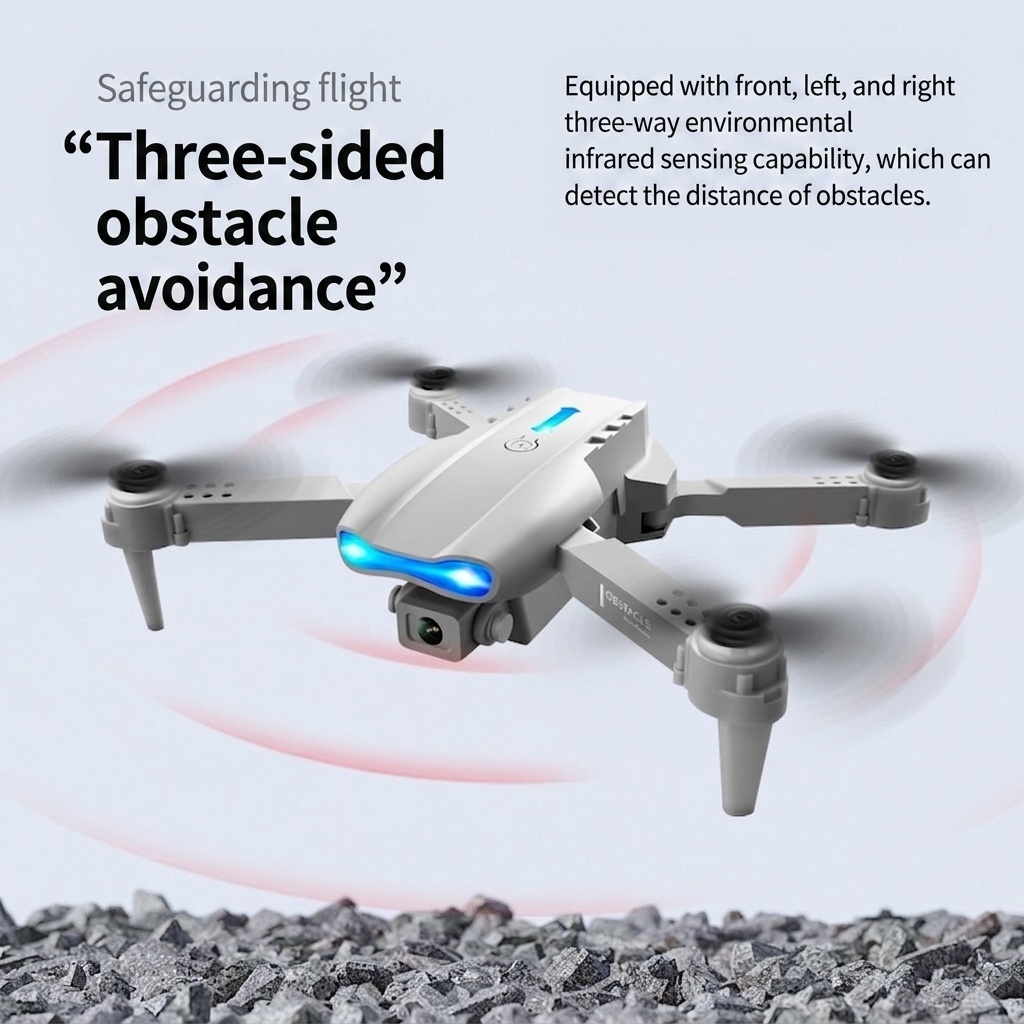 E99 4K UHD Foldable Drone with Dual Camera, Intelligent Obstacle Avoidance, Long Range Control, RC Quadcopter for Beginners