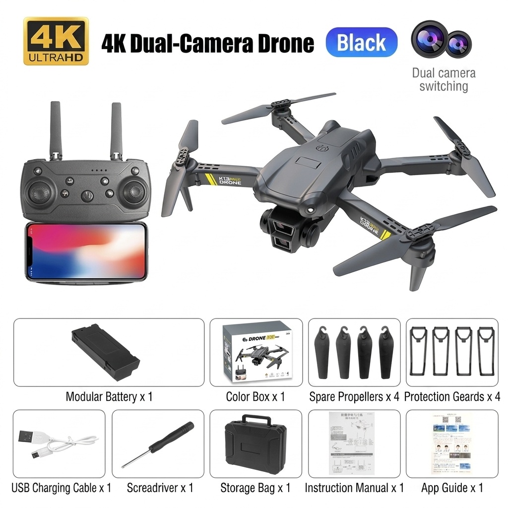 K13 Max 4K Dual Camera Drone, Foldable RC Quadcopter with Altitude Hold, App Control, and Long Flight Time