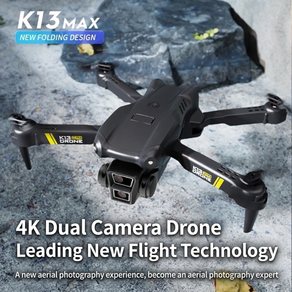 K13 Max 4K Dual Camera Drone, Foldable RC Quadcopter with Altitude Hold, App Control, and Long Flight Time