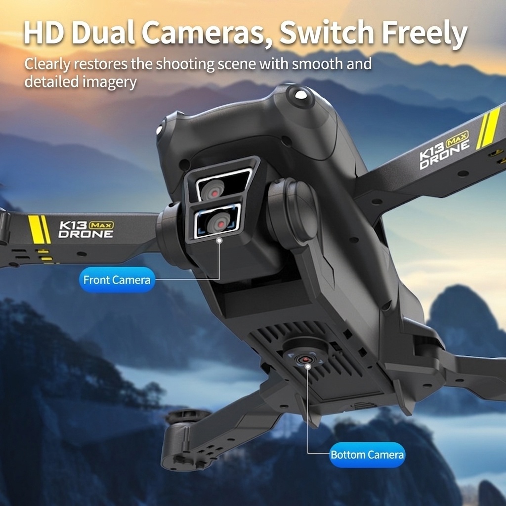 K13 Max 4K Dual Camera Drone, Foldable RC Quadcopter with Altitude Hold, App Control, and Long Flight Time