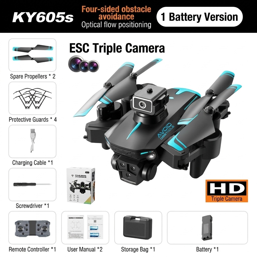 KY605s Foldable HD Camera Drone with Intelligent Obstacle Avoidance, Optical Flow Hovering, RC Quadcopter for Beginners