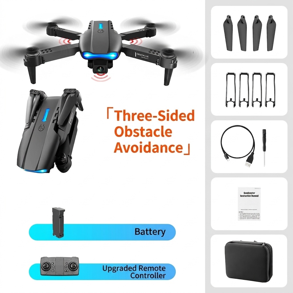E99 Pro K3 4K Dual Camera Drone, Foldable RC Quadcopter with Optical Flow Positioning and Intelligent Obstacle Avoidance