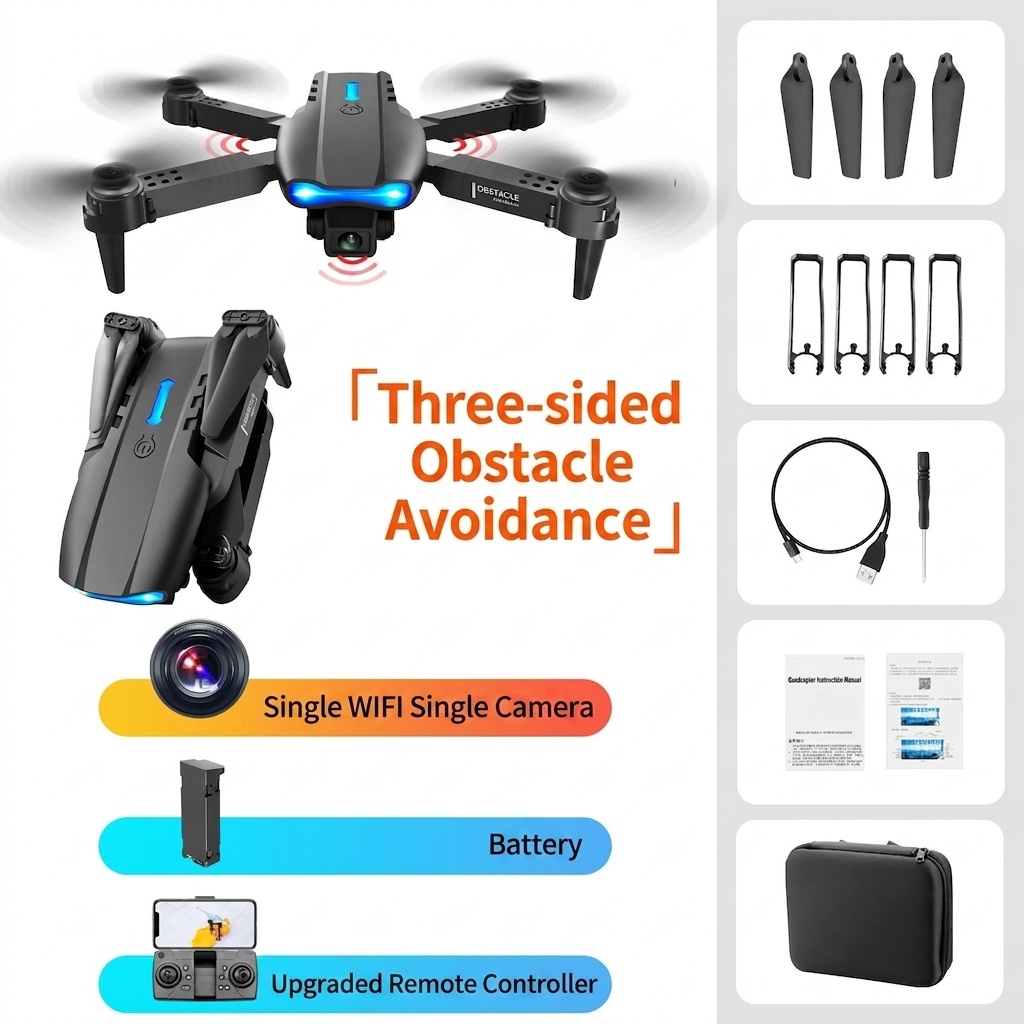 E99 Pro K3 4K Dual Camera Drone, Foldable RC Quadcopter with Optical Flow Positioning and Intelligent Obstacle Avoidance