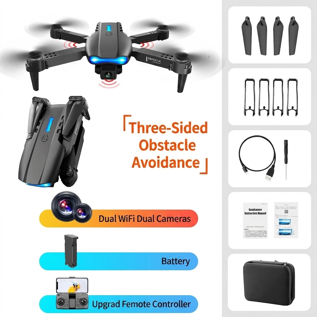 E99 Pro K3 4K Dual Camera Drone, Foldable RC Quadcopter with Optical Flow Positioning and Intelligent Obstacle Avoidance