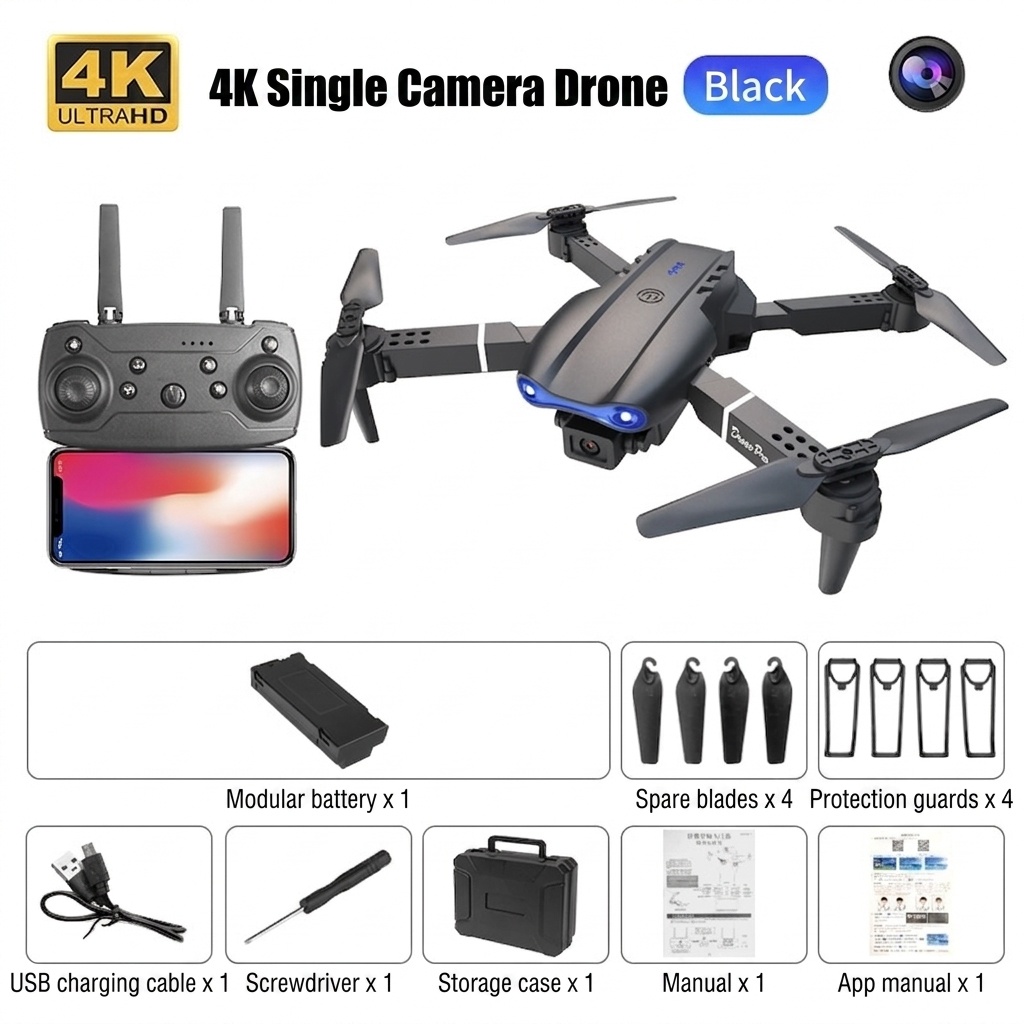 E99 Pro K3 4K Dual Camera Drone, Foldable RC Quadcopter with Optical Flow Positioning and Intelligent Obstacle Avoidance