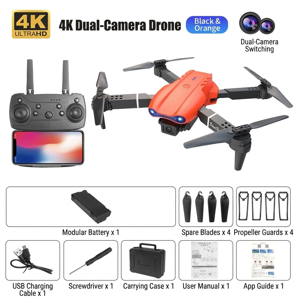 E99 Pro K3 4K Dual Camera Drone, Foldable RC Quadcopter with Optical Flow Positioning and Intelligent Obstacle Avoidance