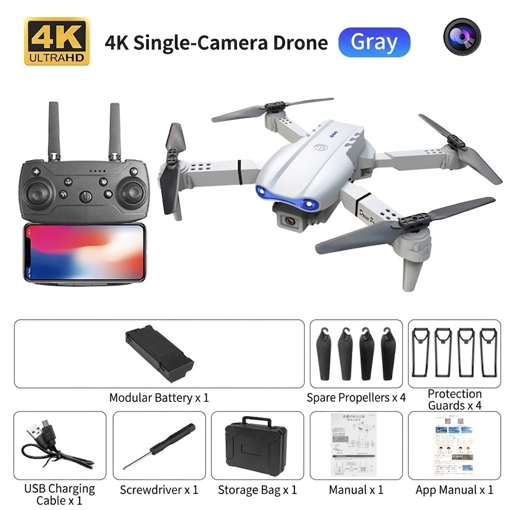 E99 Pro K3 4K Dual Camera Drone, Foldable RC Quadcopter with Optical Flow Positioning and Intelligent Obstacle Avoidance