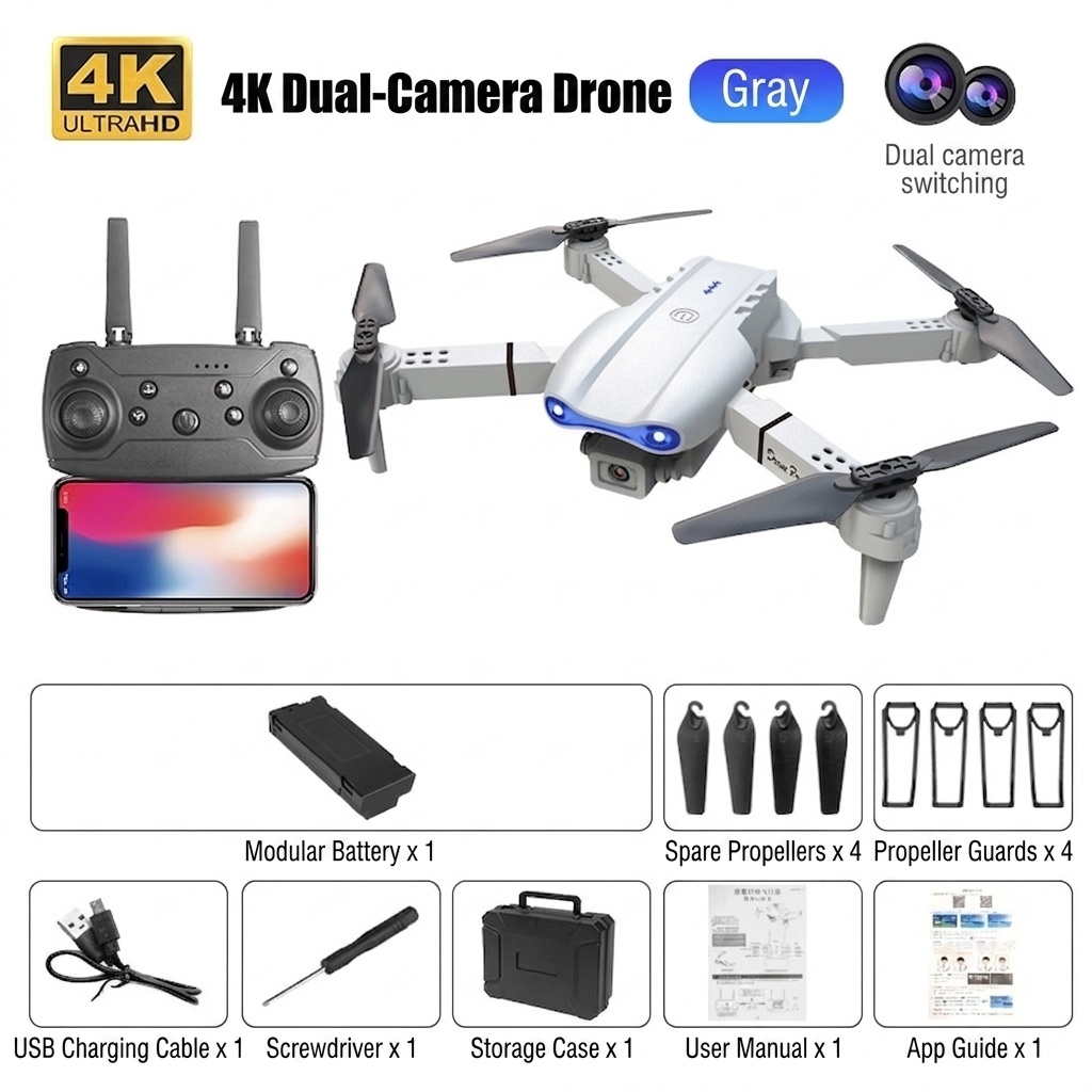 E99 Pro K3 4K Dual Camera Drone, Foldable RC Quadcopter with Optical Flow Positioning and Intelligent Obstacle Avoidance
