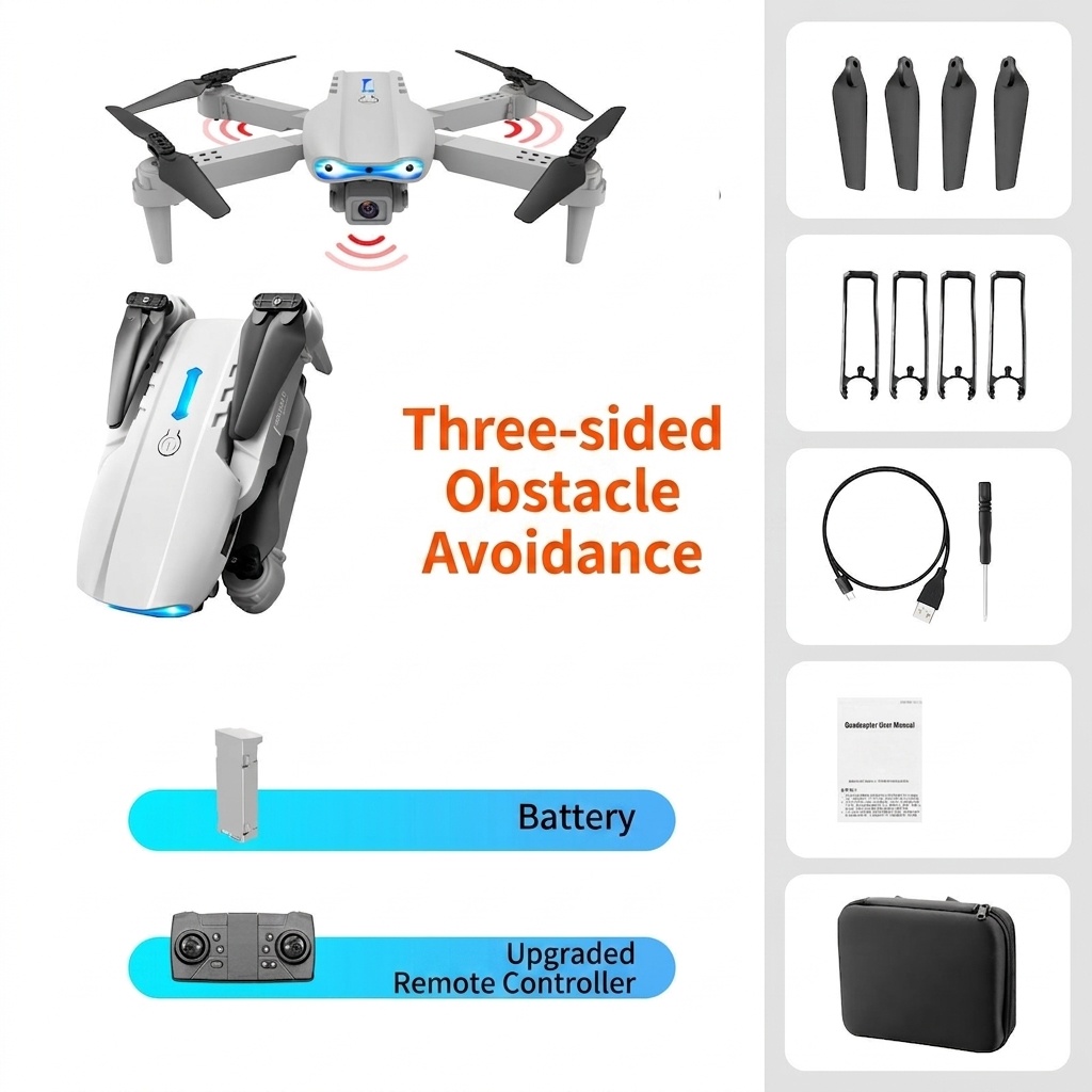 E99 Pro K3 4K Dual Camera Drone, Foldable RC Quadcopter with Optical Flow Positioning and Intelligent Obstacle Avoidance