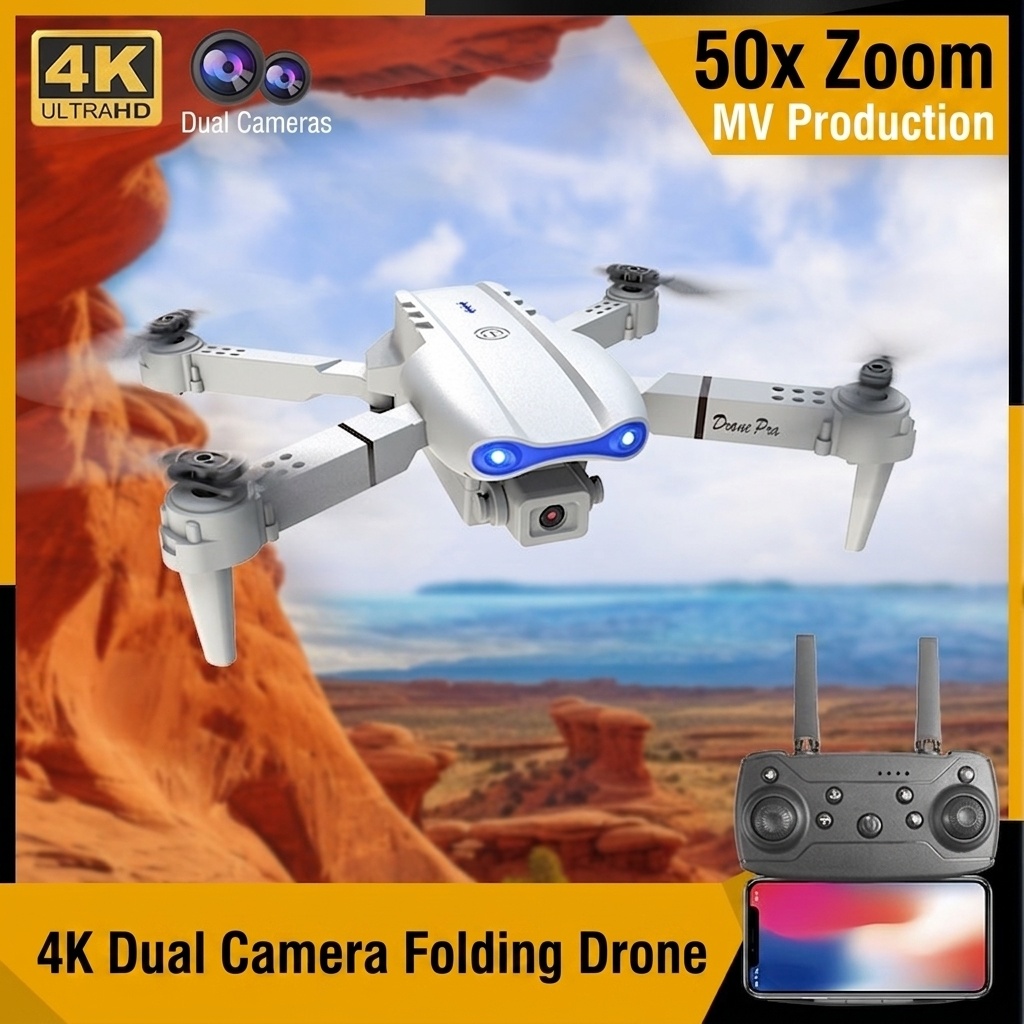 E99 Pro K3 4K Dual Camera Drone, Foldable RC Quadcopter with Optical Flow Positioning and Intelligent Obstacle Avoidance