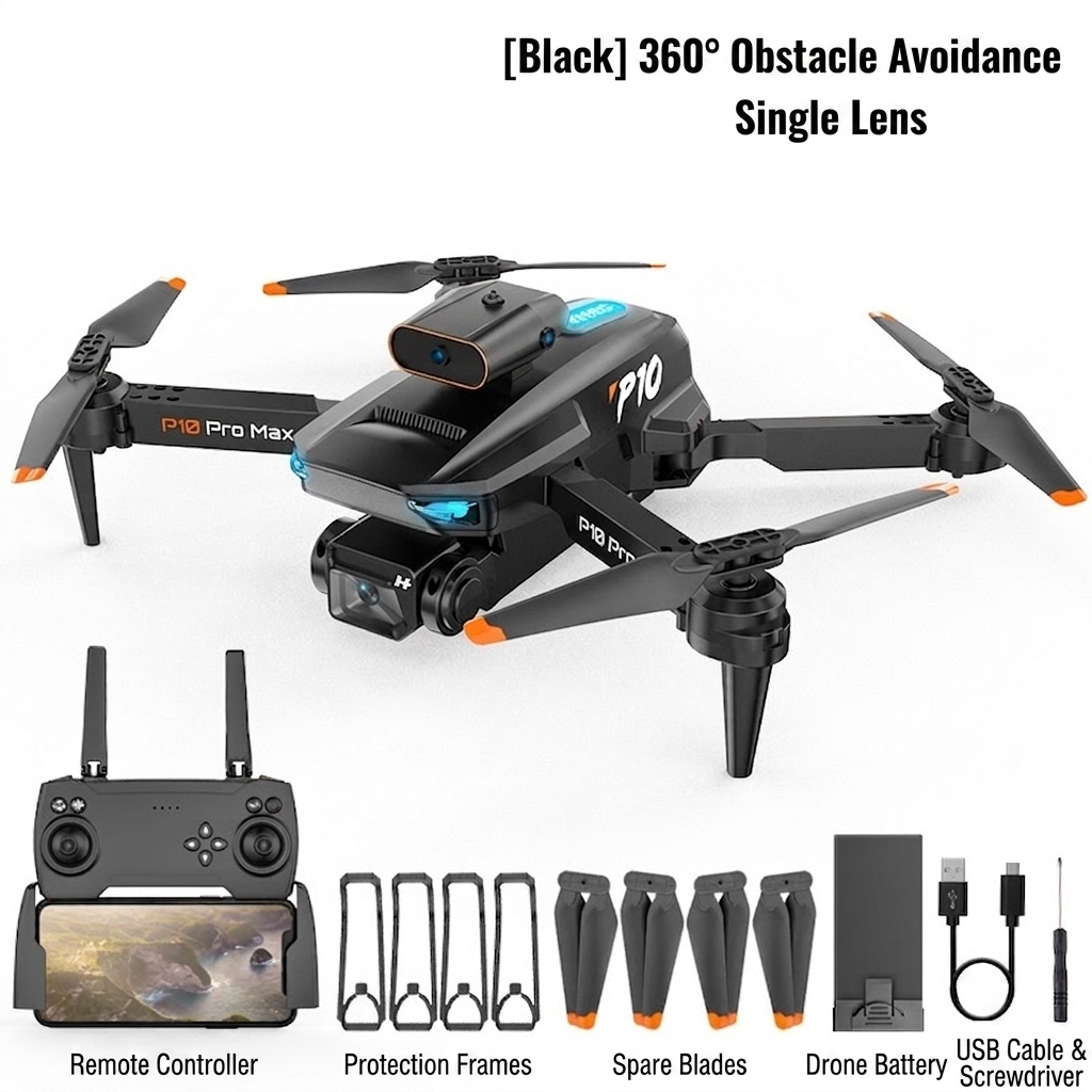 P10 Pro Max 8K Drone with 360° Obstacle Avoidance, Dual Camera, Optical Flow Positioning, Foldable RC Quadcopter