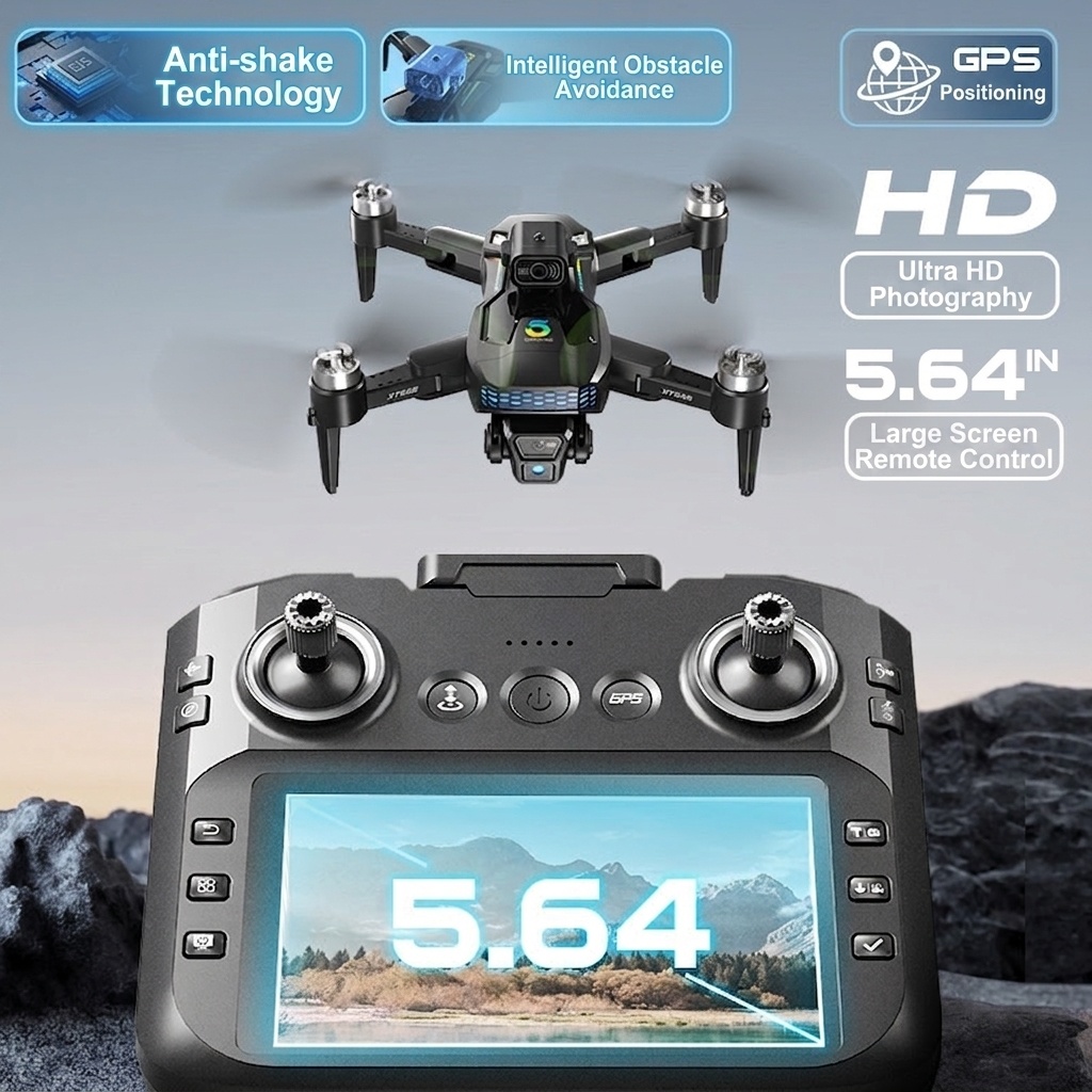 XT555 Screen Drone with HD Camera, GPS Positioning, Intelligent Obstacle Avoidance, 5.64-inch Screen Remote Control