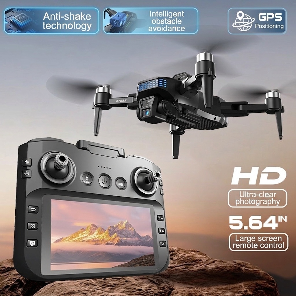 XT555 Screen Drone with HD Camera, GPS Positioning, Intelligent Obstacle Avoidance, 5.64-inch Screen Remote Control
