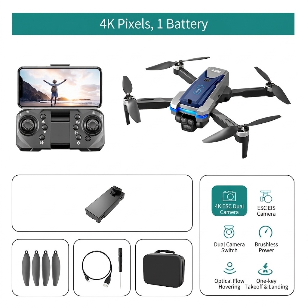 S8S Brushless Drone with 4K/6K/8K HD Camera, GPS Navigation, Foldable RC Quadcopter for Adults and Beginners