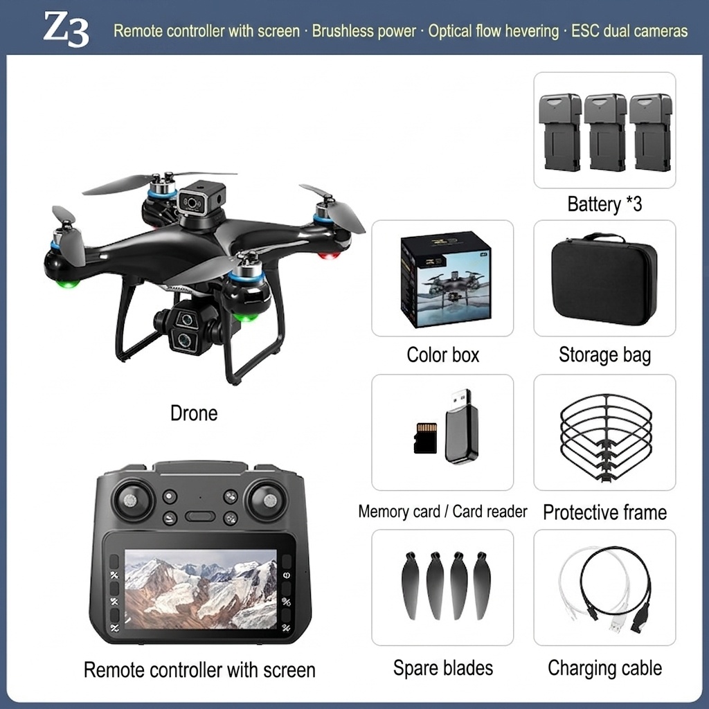 Z3 Elf 8K Drone with Dedicated Screen Remote Control, Brushless Motor, Intelligent Obstacle Avoidance, Foldable Quadcopter
