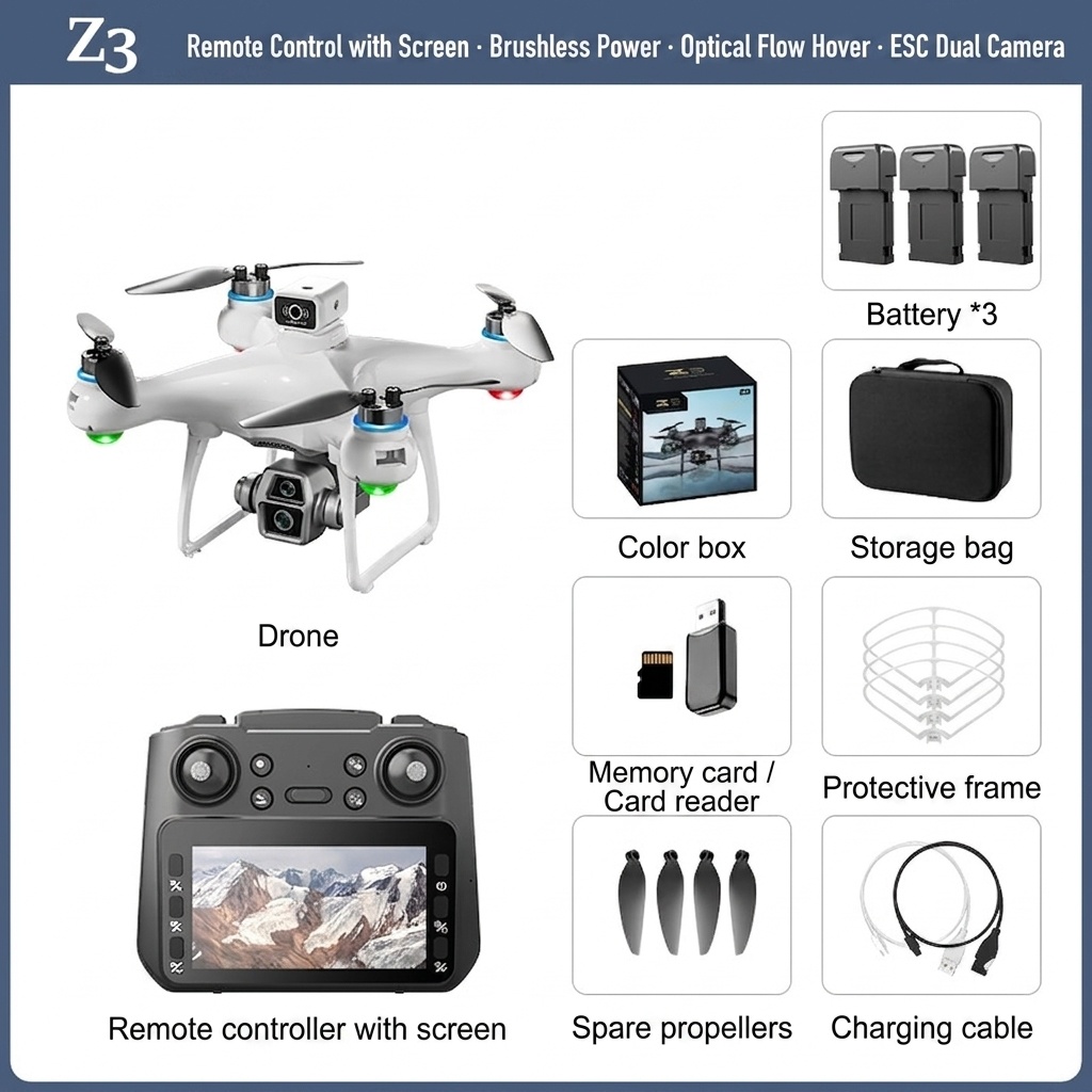 Z3 Elf 8K Drone with Dedicated Screen Remote Control, Brushless Motor, Intelligent Obstacle Avoidance, Foldable Quadcopter